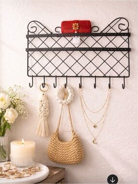 Black Metal Wall Organizer Rack with Hooks